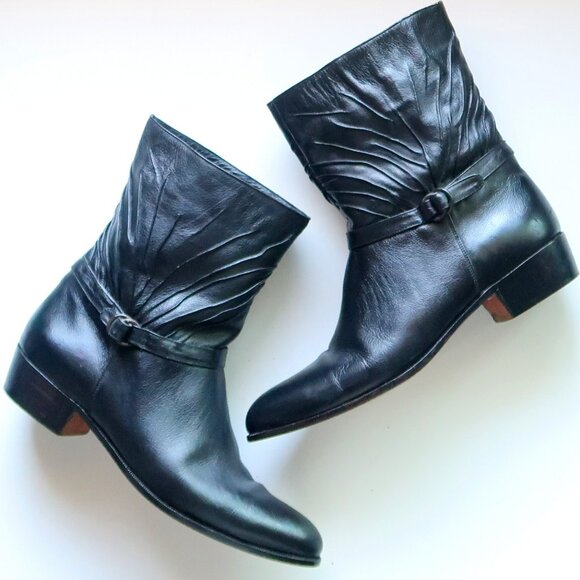Hardy Black Leather Mid-Calf Western Hand Made Ankle Boots Block Heel Brazil 9.5 - Picture 2 of 16
